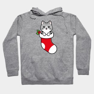 Cute Gray Tabby Cat Inside a Christmas Stocking Hoodie